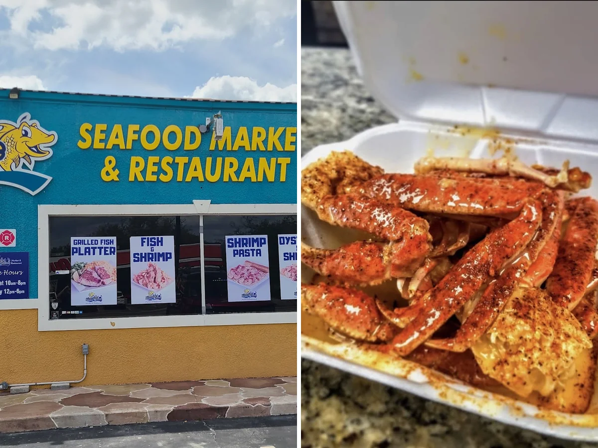 Prepared seafood display in a casual restaurant setting