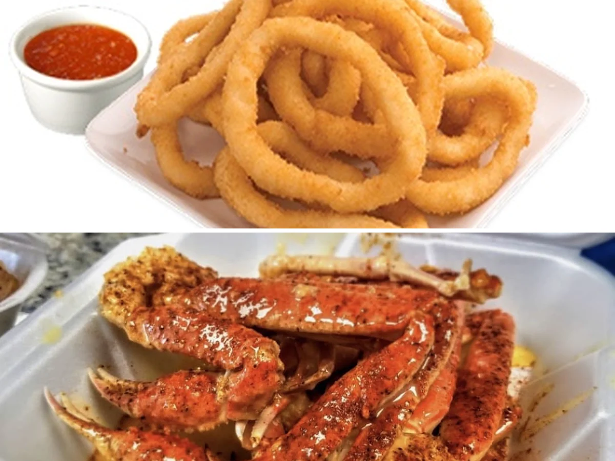 Prepared seafood display in a casual restaurant setting