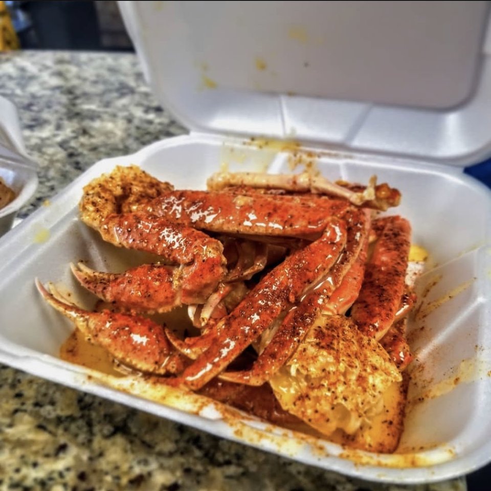 Prepared seafood display in a casual restaurant setting